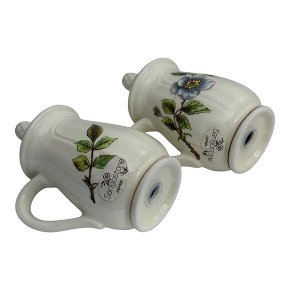 Vintage Apple Blossom Floral Sangostone Salt and Pepper Shaker Set Ceramic  MIB - Picture 10 of 10